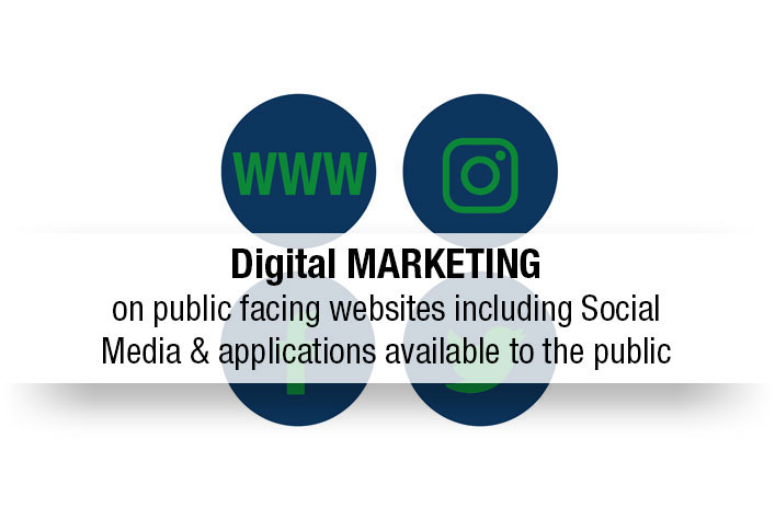 Digital MARKETING on public facing websites including Social Media & applications available to the public