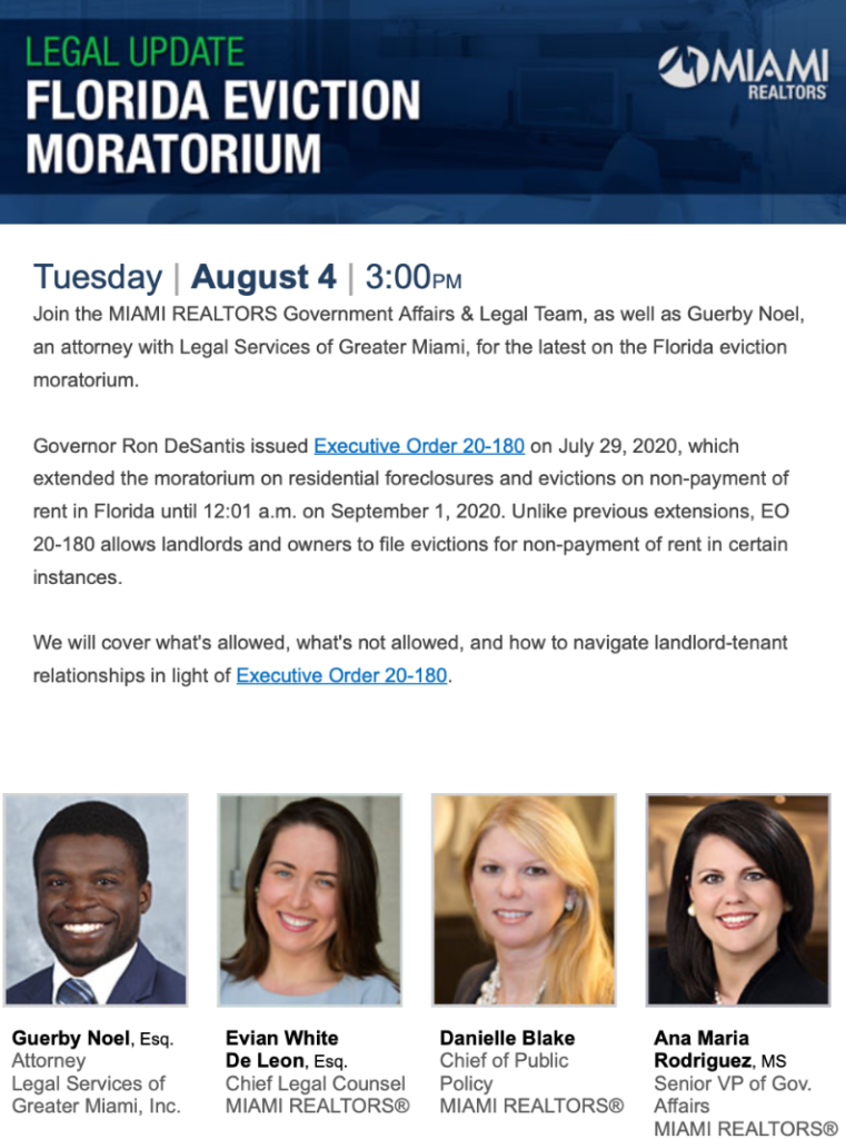 Florida residential eviction moratorium updates as of August 1, 2020