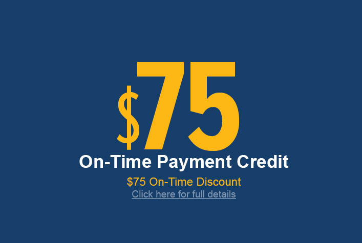 $75 On-Time Payment Credit. $75 On-Time Discount