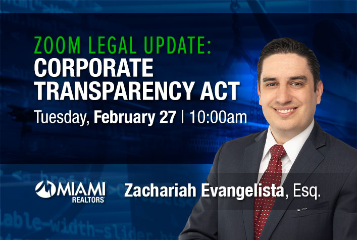 ZOOM Legal Update: Corporate Transparency Act with Zachariah Evangelista, Esq. on Tuesday, February 27 at 10am